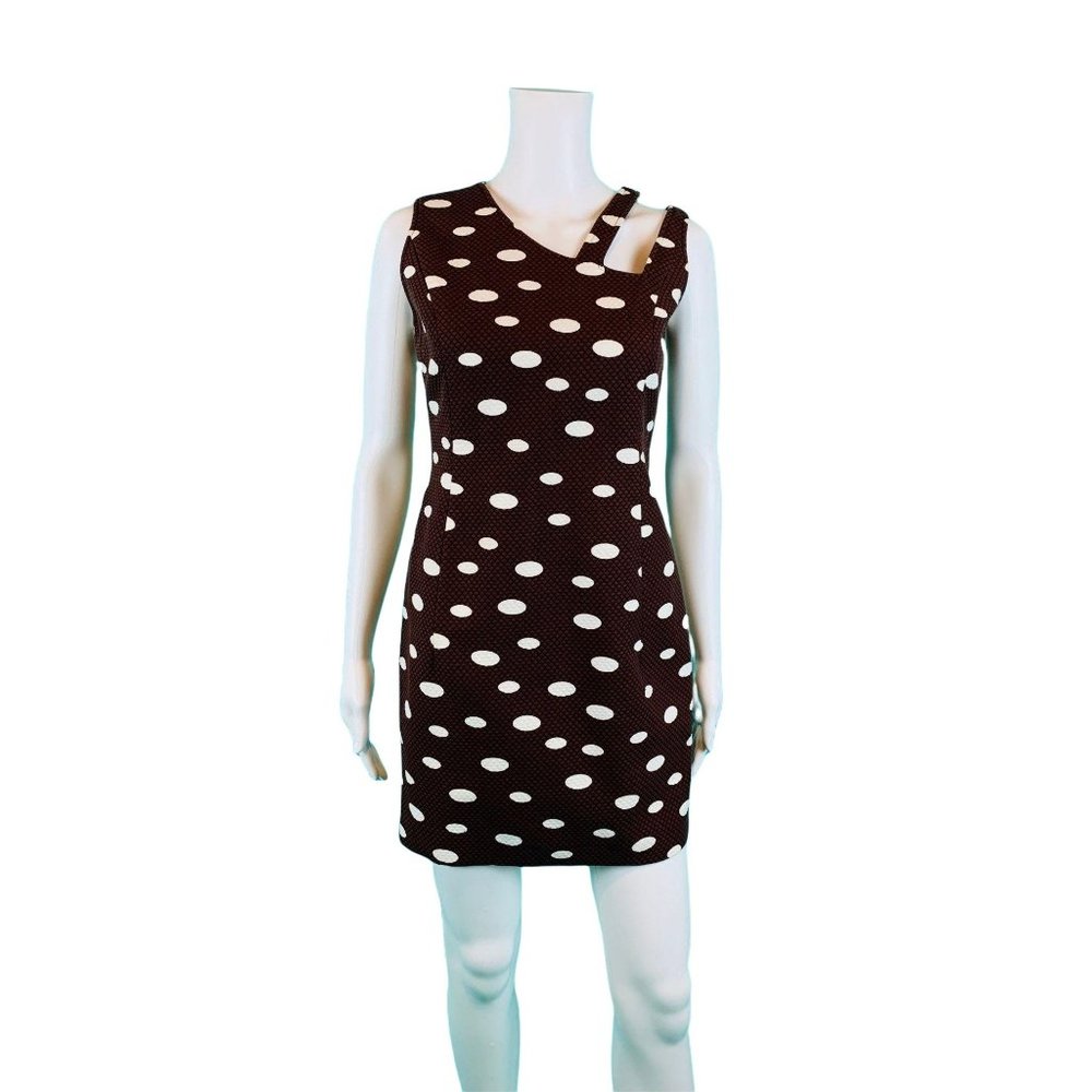 Vintage 90s Retro Dress Womens XS Cutout Brown Polka Dot Mod Mini